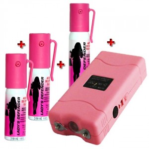 Pack défense FEMME : Taser 5.000.000 + 3 bombes lacrymogene