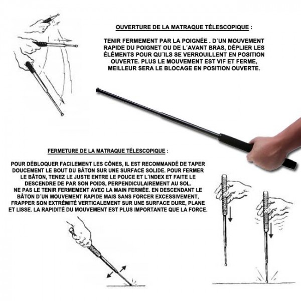 Bâton de défense en vente libre, matraque telescopique anti agression