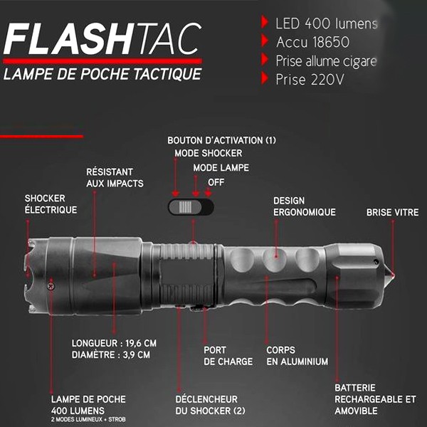 Acheter Taser* Shocker Self Défense Électrique avec Lampe Torche