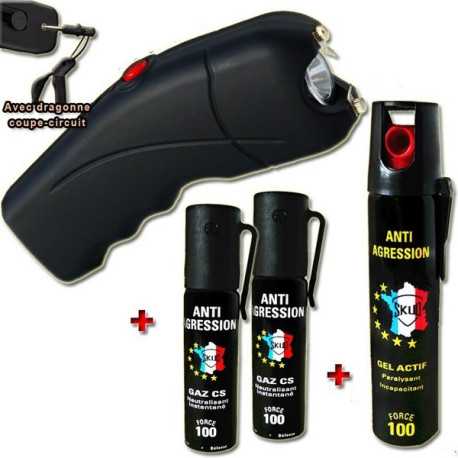 Pack promo : Taser Puissant + Bombes lacrymogènes GEL et GAZ Pack promo : Taser Puissant + Bombes lacrymogènes GEL et GAZ