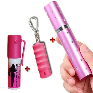 Pack pas cher : Taser femme + Bombe lacrymogène + Porte-clefs lacrymogène à prix réduit